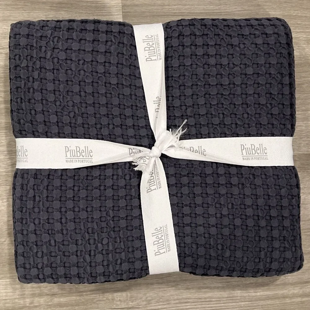 Piu Belle Dark Gray Waffle Texture Cotton Queen Blanket Coverlet 88 X 94 in New